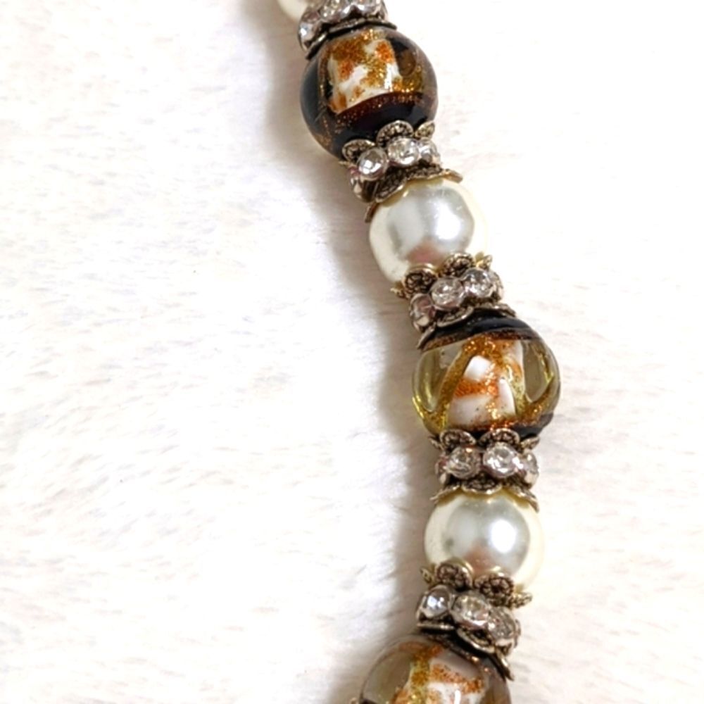 Vintage 90's Faux Pearl/Glass Beads & Rondal Rhinestone Bead Necklace - Picture 12 of 13